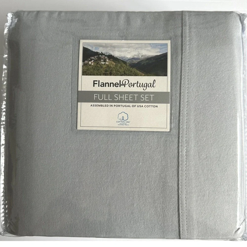 Flannel from Portugal FULL Sheet Set 4 Piece 100% USA Cotton Neutral Silver Gray
